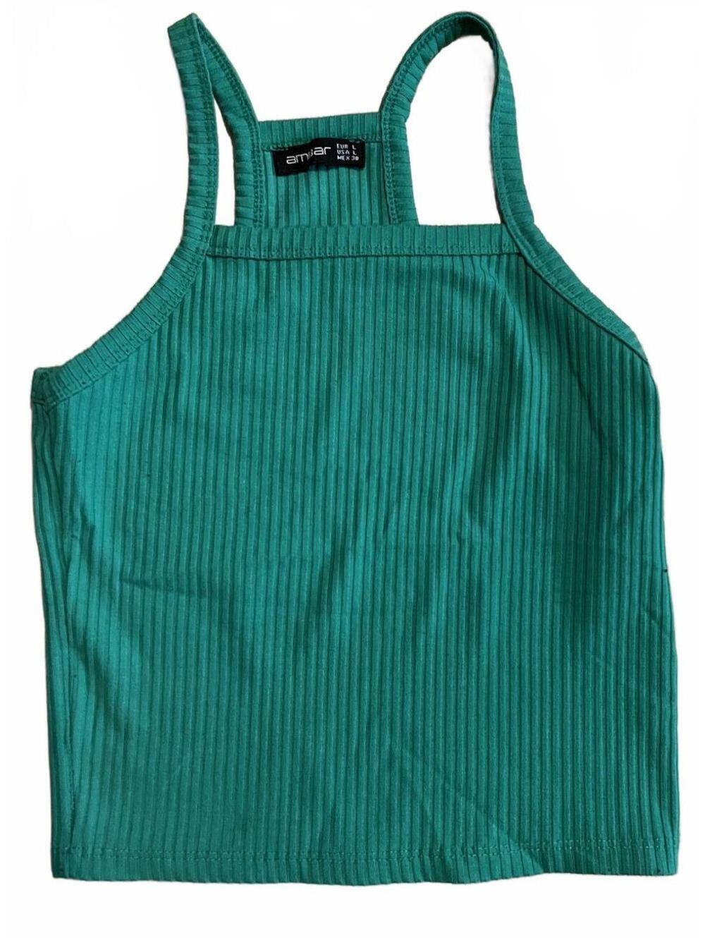 Ambar Women's Ribbed Green Tank Top, Size Large